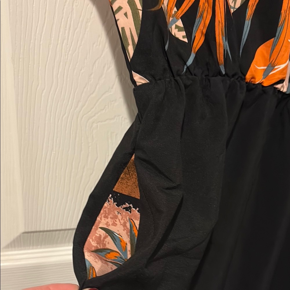 NWOT Floral Black and Orange elastic waist Women's Dress - Picture 3 of 13